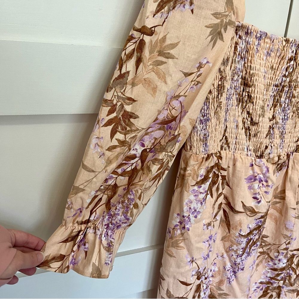 House of Harlow Linen Midi Dress Vintage Floral Peach Green Medium NWT - Picture 4 of 5